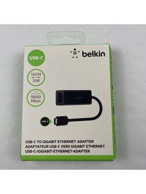 Authentic Belkin USB-C to Ethernet  (1000 Mbps) Black - USB-C to Gigabit Adapter